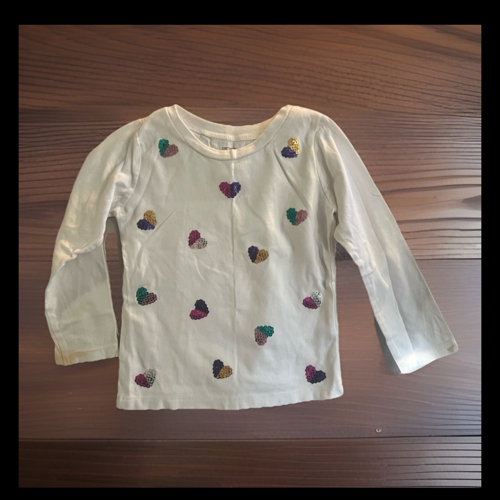 Carter's Cream Long Sleeve Tee with Multicolor Sequin Hearts